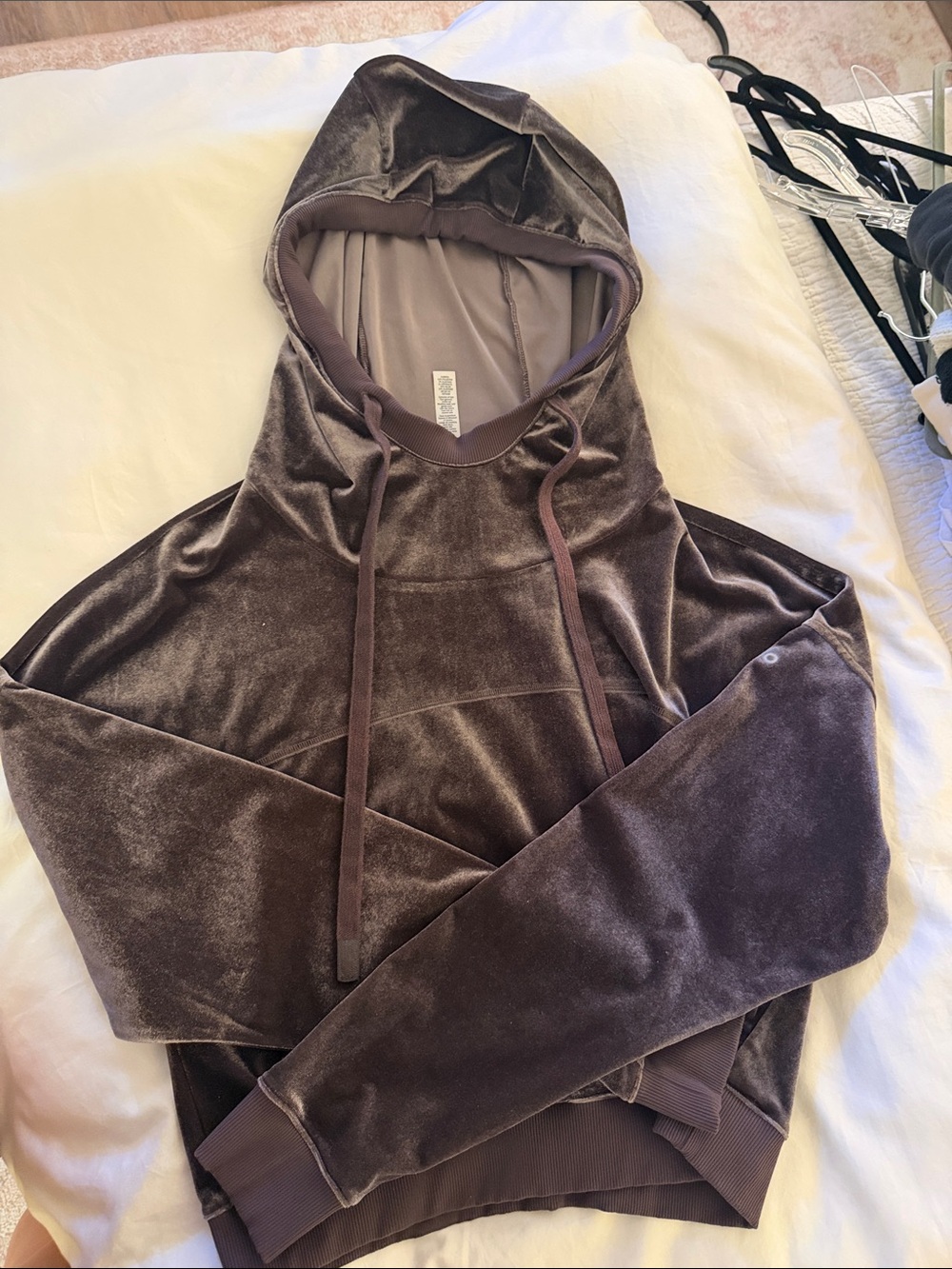 Alo Yoga Velour Layer Cropped Hoodie- velvet deep purple
